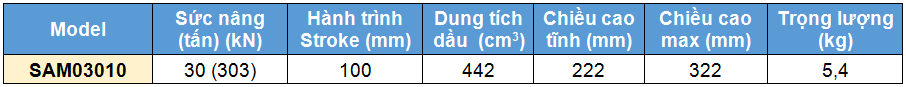Kich 1 chieu bang nhom 30 tan 100 mm, kich 1 chieu, SAM Single acting aluminium cylinder
